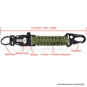 Steven G Paracord Carabiner Survival Keychain with Firestarter and Whistle - (pack of 2) PCKC062AGAG