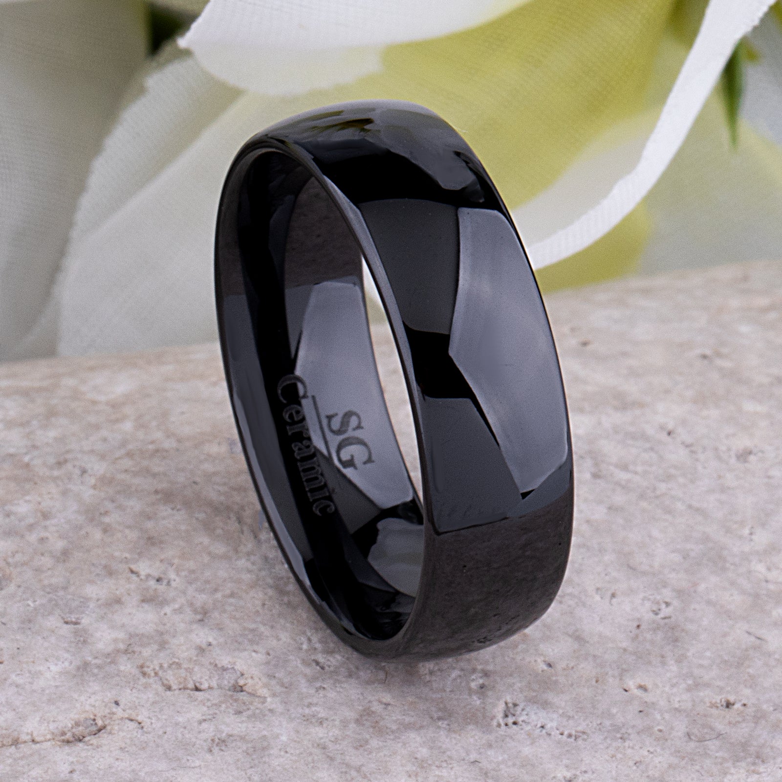 Black Ceramic Men's Wedding Band - 7mm Width - CER001