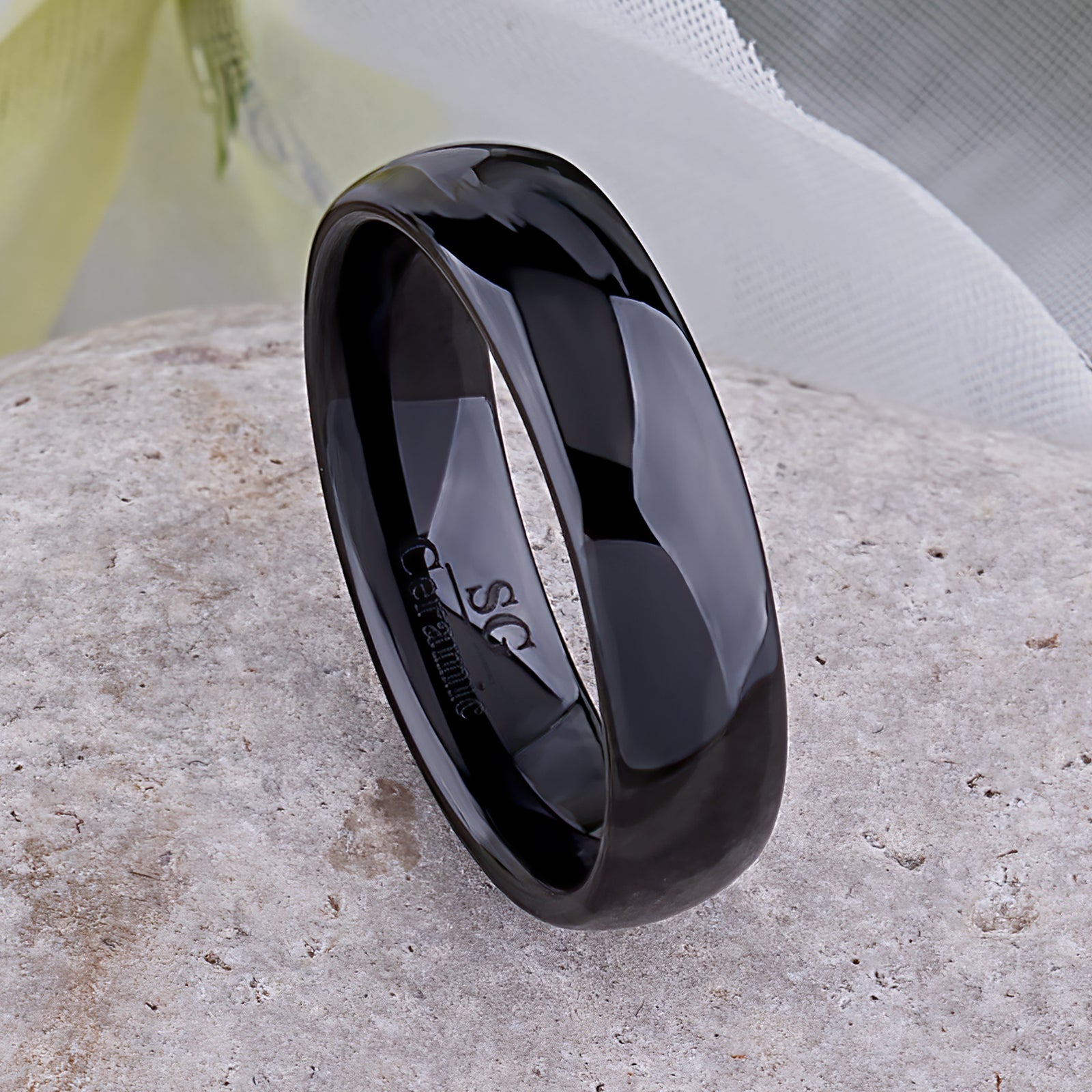 Black Ceramic Men's Wedding Ring - 6mm Width - CER016