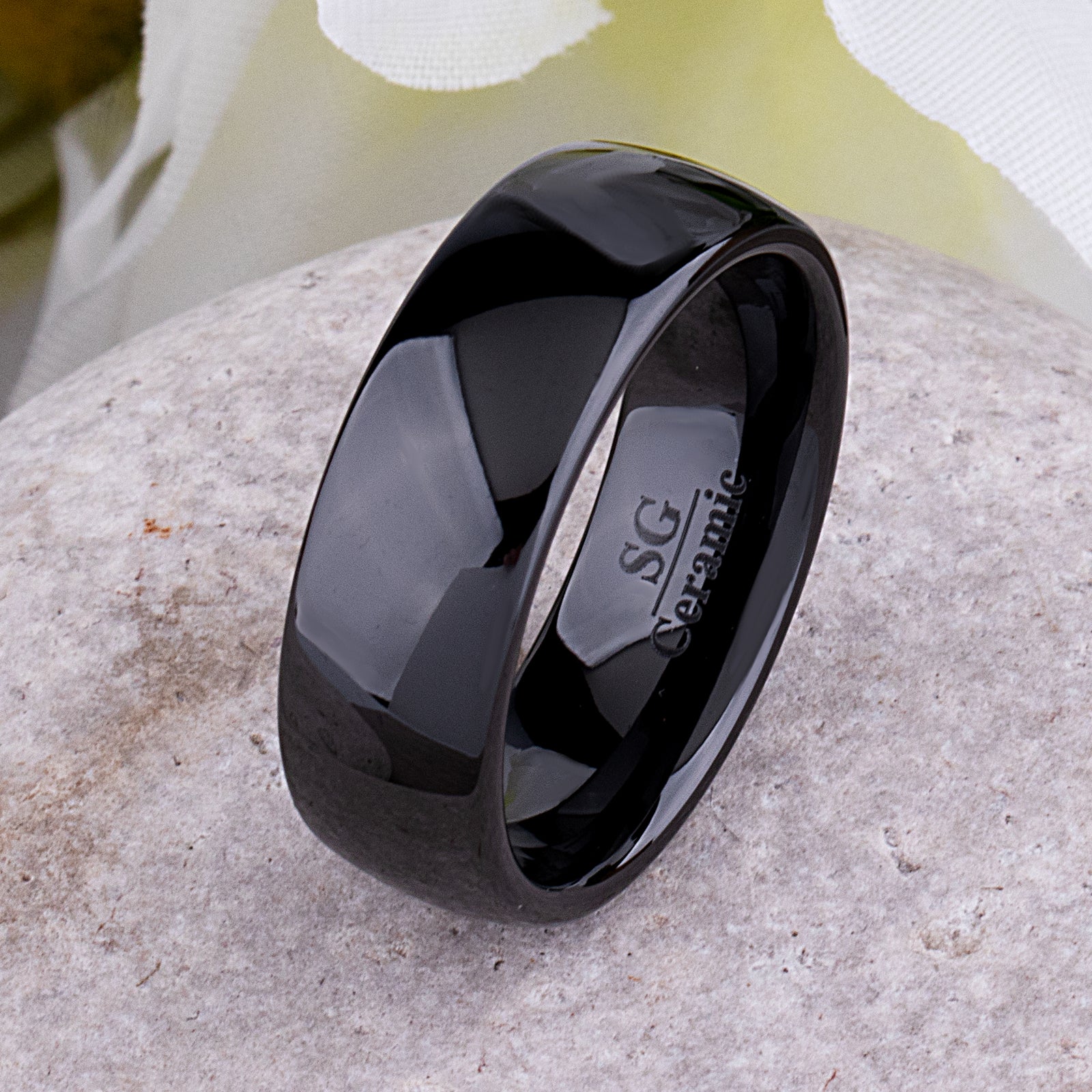 Black Ceramic Mens Wedding Ring - 8mm Width - CER031