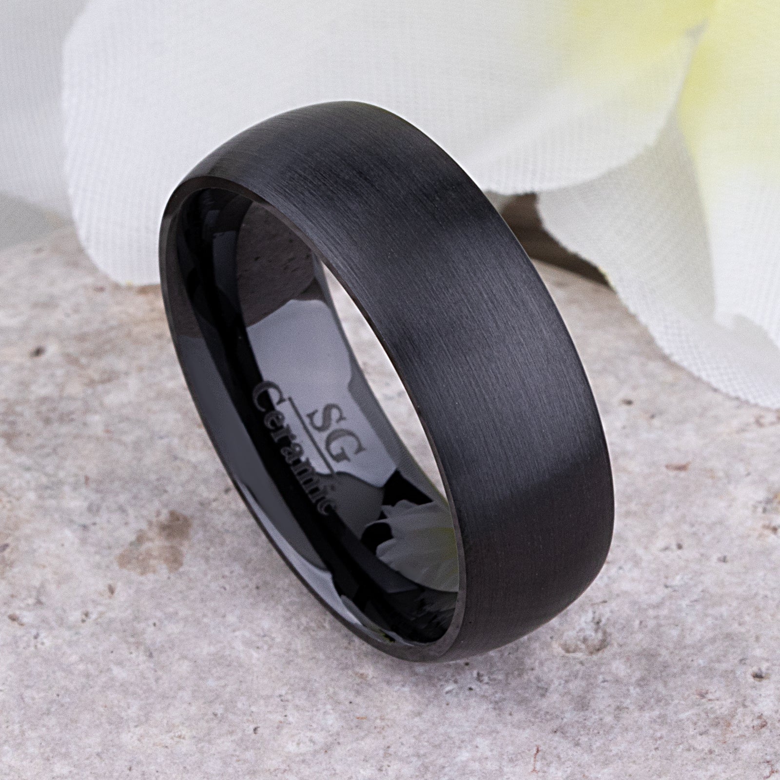 Black Ceramic Men's Engagement Ring - 8mm Width - CER062