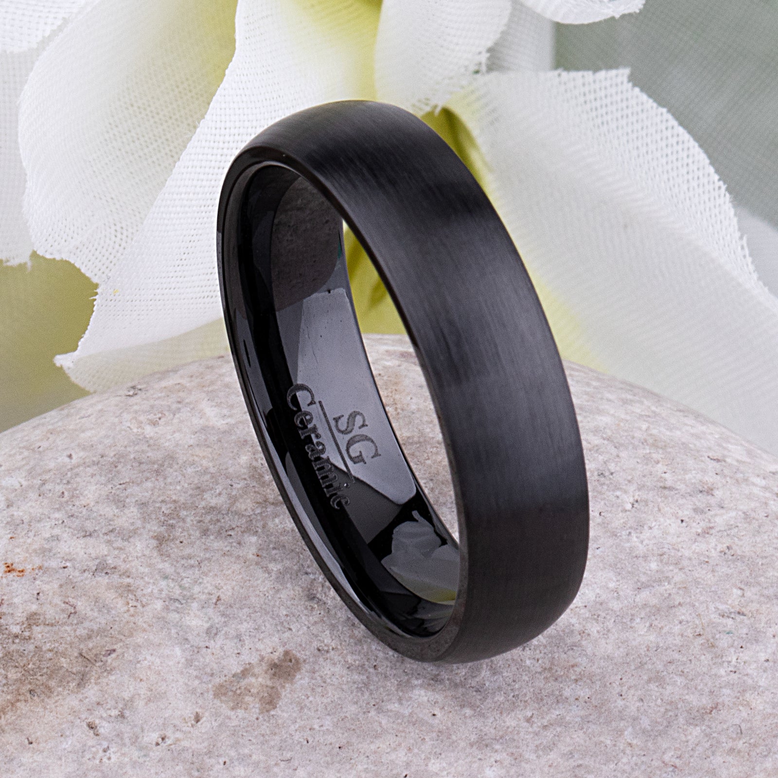 Men's Black Ceramic Wedding Ring - 6mm Width - CER069
