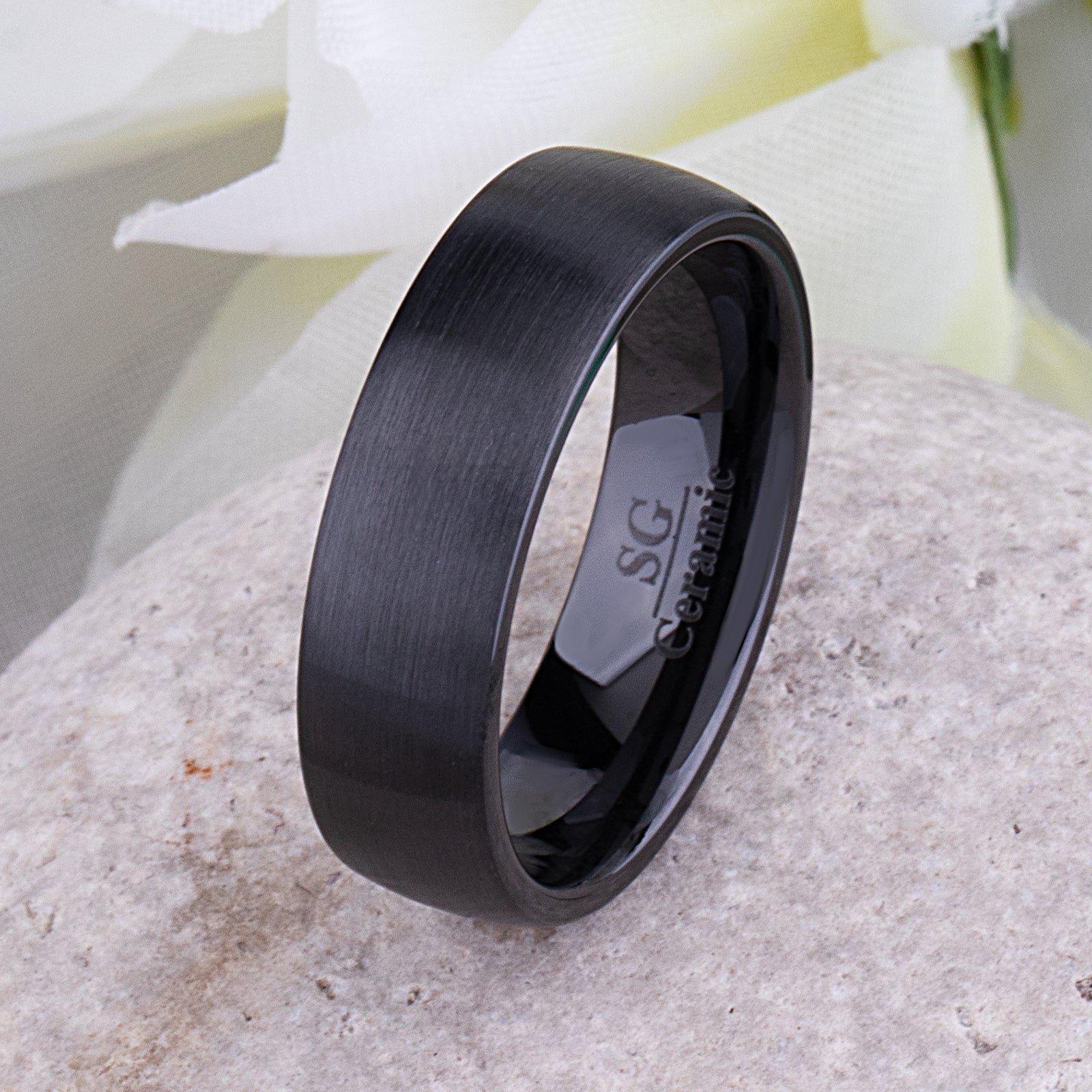 Black Men's Ceramic Wedding Ring - 7mm Width - CER070