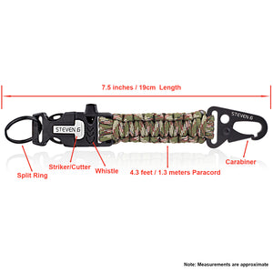 Steven G Paracord Carabiner Survival Keychain with Firestarter and Whistle - (pack of 2) PCKC062CACA