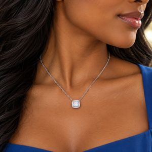 Sterling Silver Halo Pendant Necklace with Cubic Zirconia - 16"+2" Extension - NTZ333