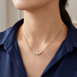 Yellow Gold Sterling Silver Five-Stone CZ Pendant Necklace - 16"+2" Extension - NTHZ319YG
