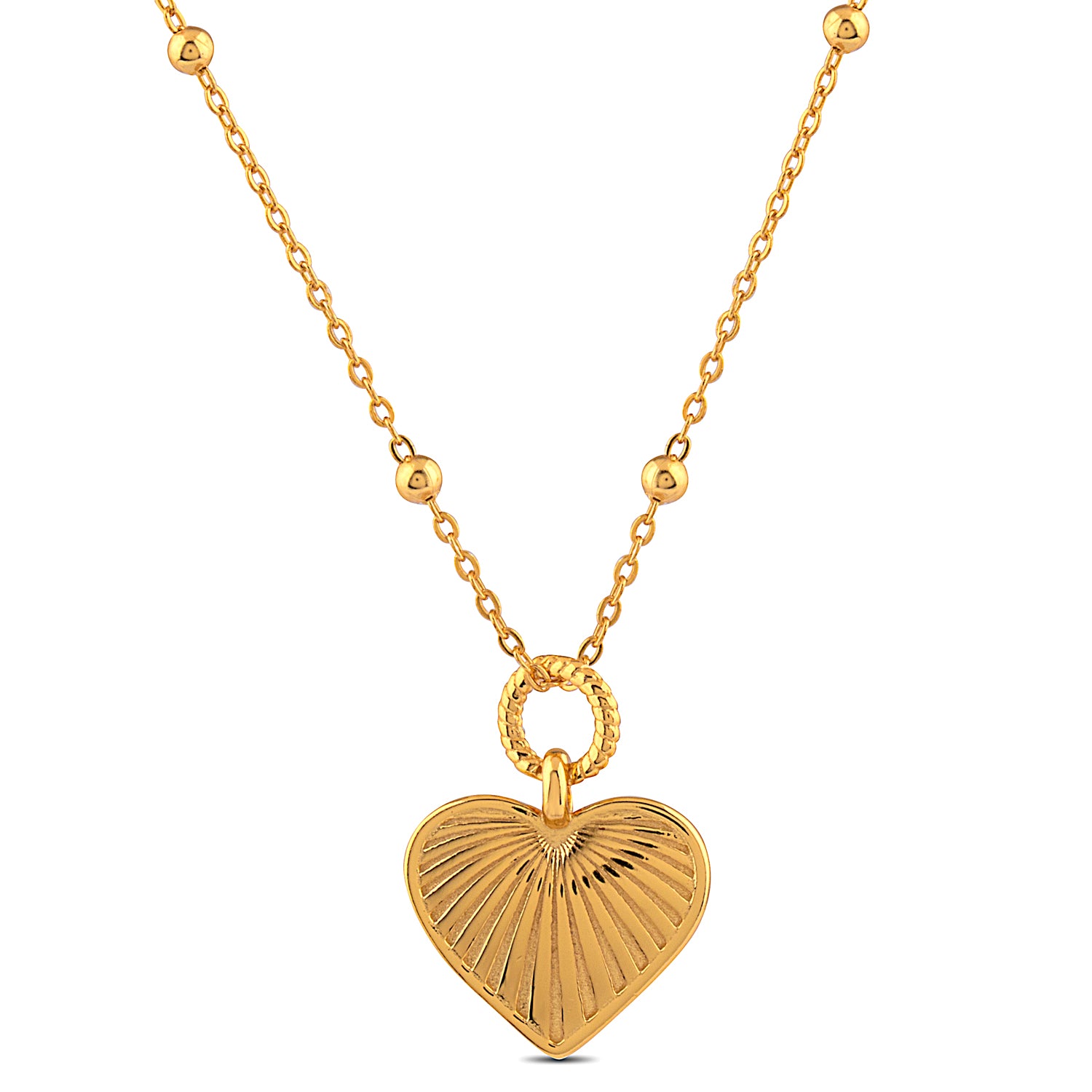 Yellow Gold Sterling Silver Puffed Heart Pendant Necklace - 16"+2" Extension - NTHP015YG