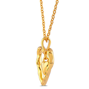 Yellow Gold Sterling Silver Double Heart Pendant Necklace - 16"+2" Extension - NTHP016YG