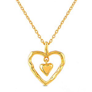 Yellow Gold Sterling Silver Double Heart Pendant Necklace - 16"+2" Extension - NTHP016YG