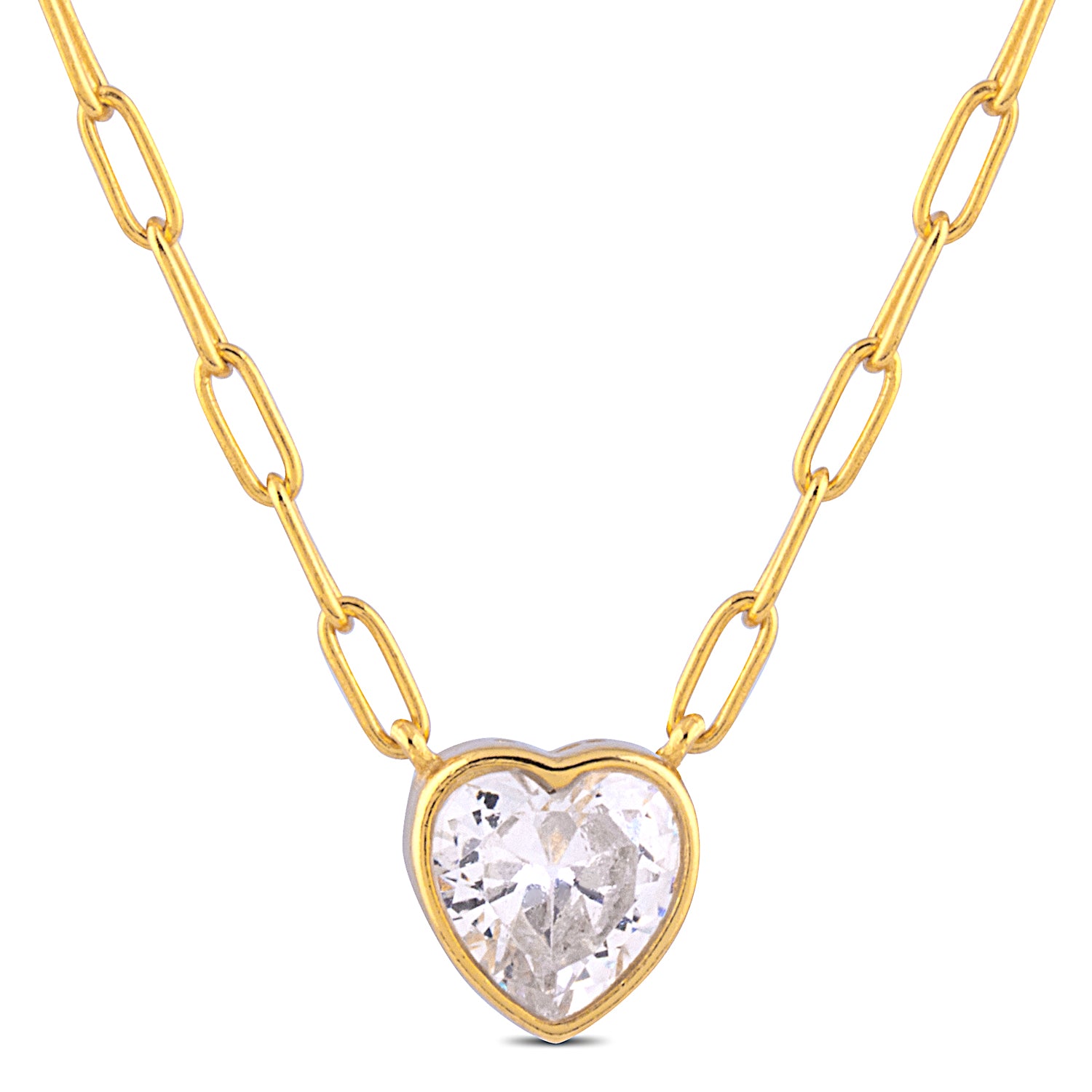 Sterling Silver Yellow Heart with Cubic Zirconia Pendant Necklace - 16"+2" Extension - NTHZ005YG