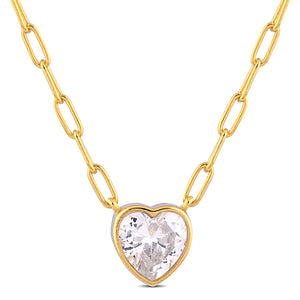Sterling Silver Yellow Heart with Cubic Zirconia Pendant Necklace - 16"+2" Extension - NTHZ005YG