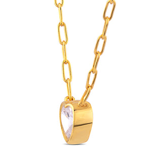 Sterling Silver Yellow Heart with Cubic Zirconia Pendant Necklace - 16"+2" Extension - NTHZ005YG