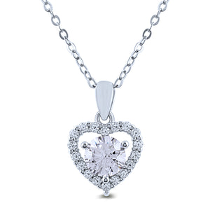 Sterling Silver Heart Pendant Necklace with Cubic Zirconia - 16"+2" Extension - NTHZ019