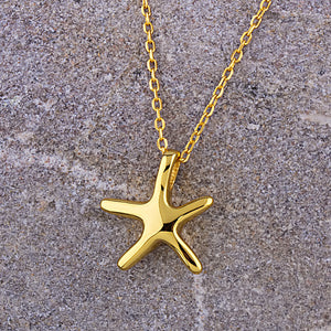 Sterling Silver Yellow Gold Starfish Pendant Necklace - 16"+2" Extension