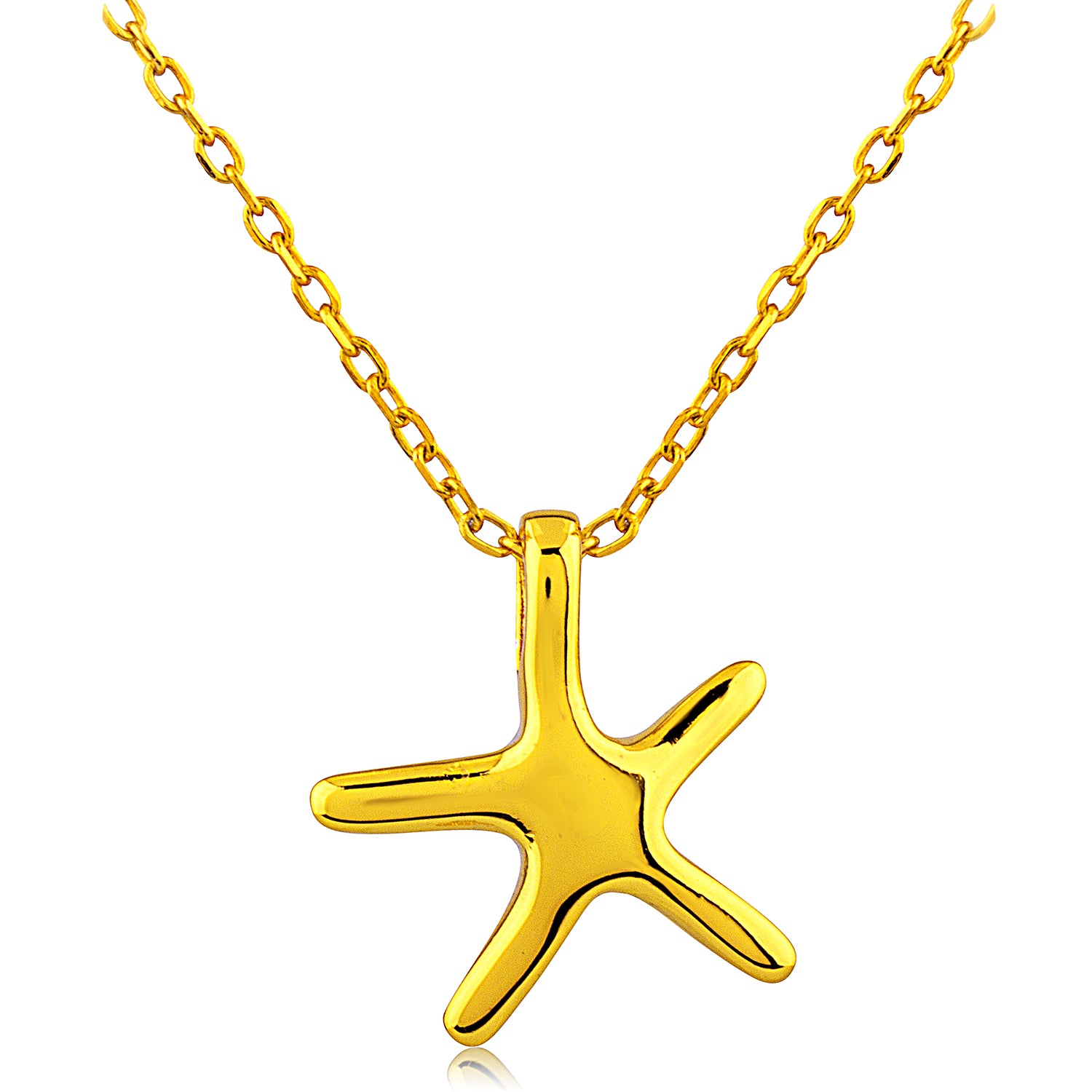 Sterling Silver Yellow Gold Starfish Pendant Necklace - 16"+2" Extension - NTP012YG
