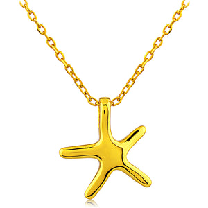 Sterling Silver Yellow Gold Starfish Pendant Necklace - 16"+2" Extension