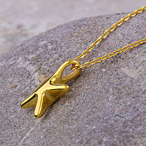 Sterling Silver Yellow Gold Starfish Pendant Necklace - 16"+2" Extension