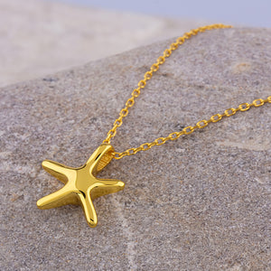 Sterling Silver Yellow Gold Starfish Pendant Necklace - 16"+2" Extension