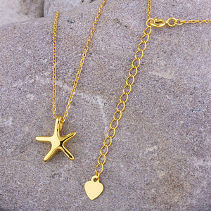Sterling Silver Yellow Gold Starfish Pendant Necklace - 16"+2" Extension