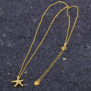 Sterling Silver Yellow Gold Starfish Pendant Necklace - 16"+2" Extension