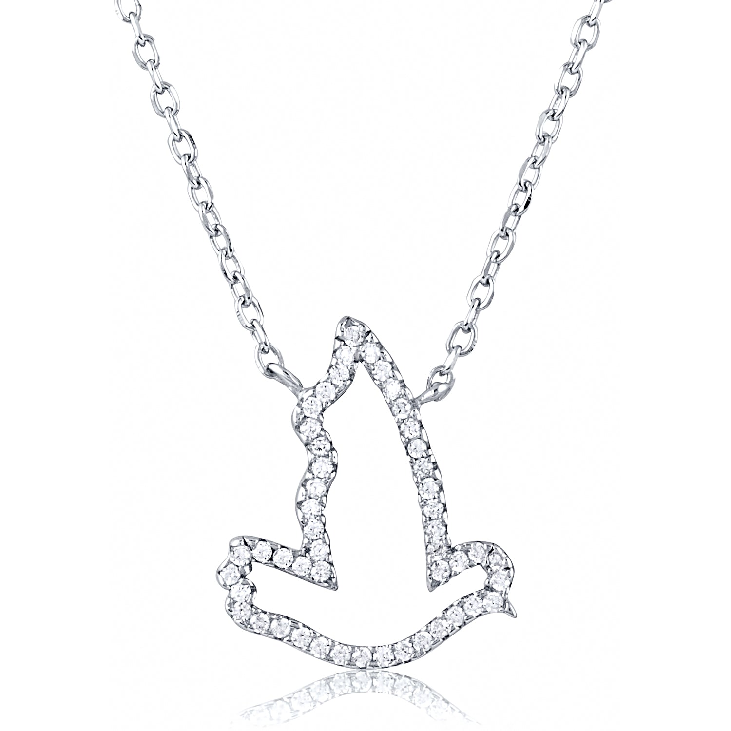 Sterling Silver Dove Necklace with Cubic Zirconia - 16"+2" Extension - NTZ178