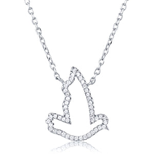 Sterling Silver Dove Necklace with Cubic Zirconia - 16"+2" Extension - NTZ178