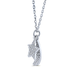 Sterling Silver Moon & Star Necklace with Cubic Zirconia - 16"+2" Extension