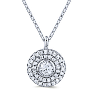 Sterling Silver Shimmering Halo Pendant Necklace with Cubic Zirconia - 16"+2" Extension