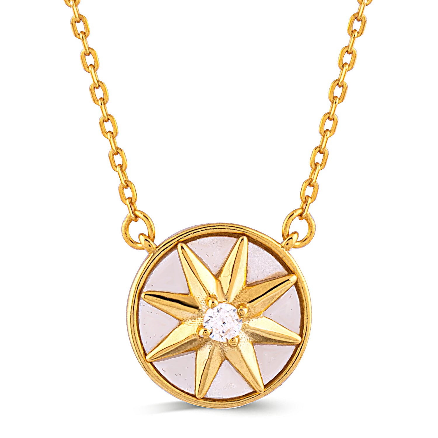 Sterling Silver Yellow Star with Mother of Pearl Pendant Necklace - 16"+2" Extension - NTP316YG