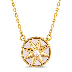 Sterling Silver Yellow Star with Mother of Pearl Pendant Necklace - 16"+2" Extension - NTP316YG