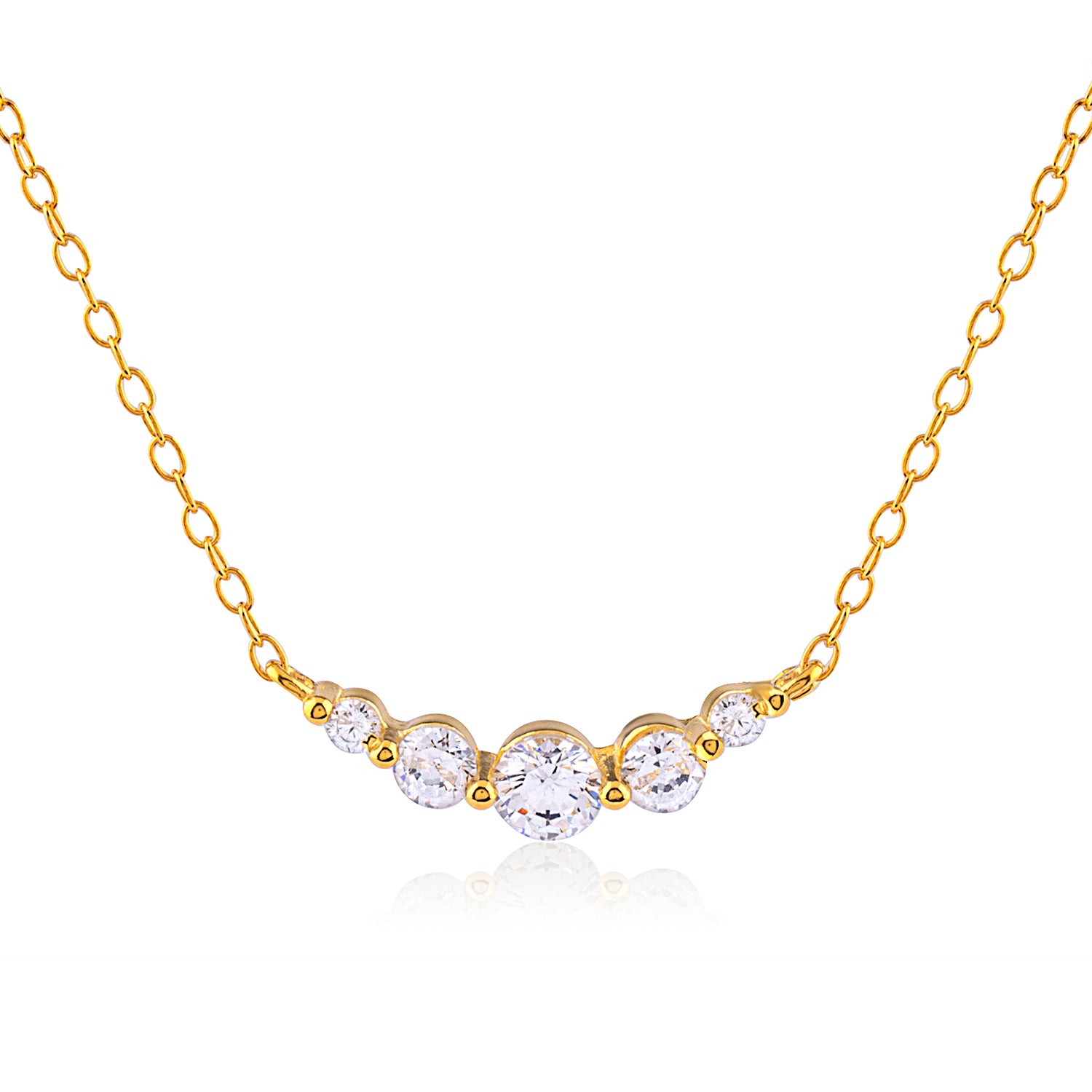 Yellow Gold Sterling Silver Five-Stone CZ Pendant Necklace - 16"+2" Extension - NTHZ319YG