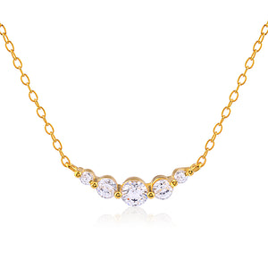 Yellow Gold Sterling Silver Five-Stone CZ Pendant Necklace - 16"+2" Extension - NTHZ319YG