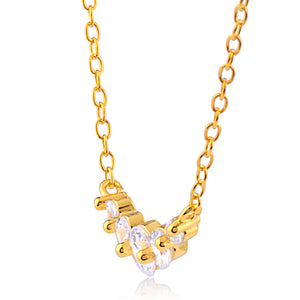 Yellow Gold Sterling Silver Five-Stone CZ Pendant Necklace - 16"+2" Extension - NTHZ319YG