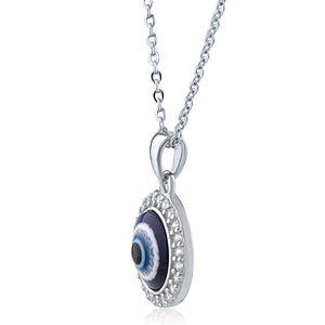 Sterling Silver Evil Eye Pendant Necklace with Cubic Zirconia - 16"+2" Extension