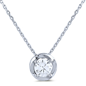 Sterling Silver Solitaire Round Pendant Necklace with Cubic Zirconia - 16"+2" Extension - NTZ331