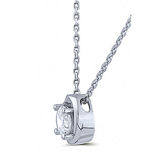 Sterling Silver Solitaire Round Pendant Necklace with Cubic Zirconia - 16"+2" Extension - NTZ331