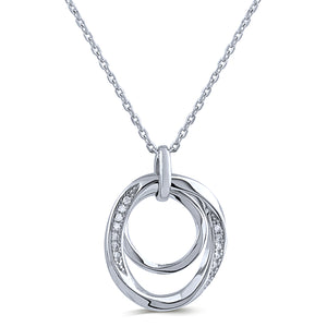 Sterling Silver Double Circle Pendant Necklace with Cubic Zirconia - 16"+2" Extension