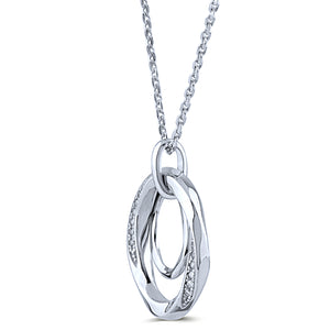 Sterling Silver Double Circle Pendant Necklace with Cubic Zirconia - 16"+2" Extension