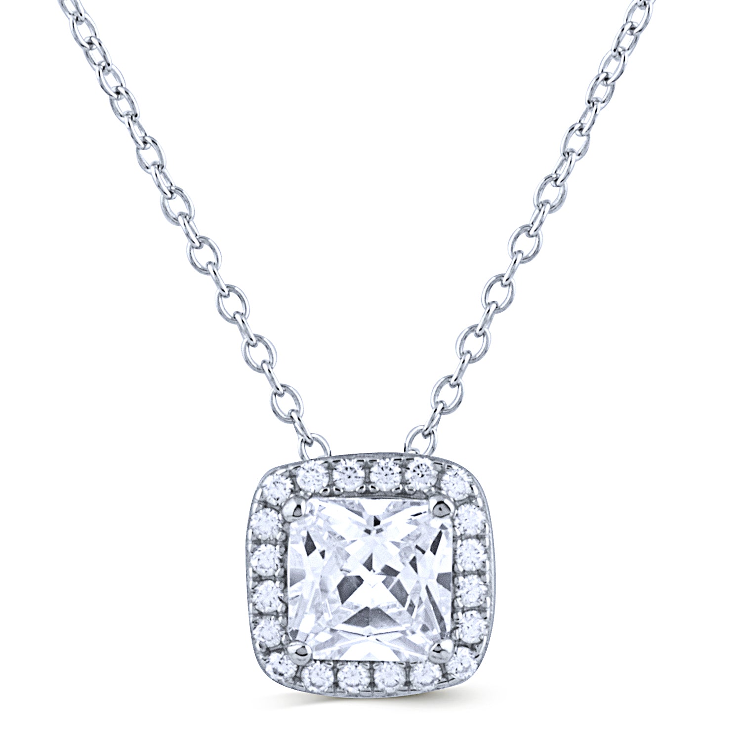 Sterling Silver Halo Pendant Necklace with Cubic Zirconia - 16"+2" Extension - NTZ333