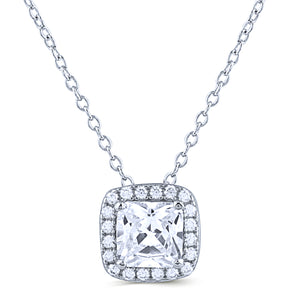 Sterling Silver Halo Pendant Necklace with Cubic Zirconia - 16"+2" Extension - NTZ333