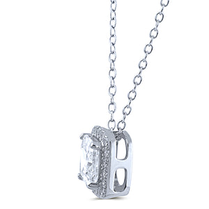 Sterling Silver Halo Pendant Necklace with Cubic Zirconia - 16"+2" Extension - NTZ333