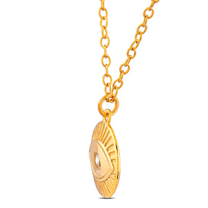 Yellow Gold Sterling Silver Evil Eye Pendant Necklace with Cubic Zirconia - 16"+2" Extension - NTZ335YG