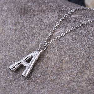 Sterling Silver Initial 'A' Pendant Necklace: Rhodium Plated - 16"+1.5" Extension - PIP001-A