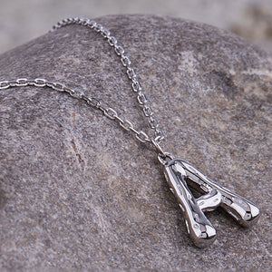 Sterling Silver Initial 'A' Pendant Necklace: Rhodium Plated - 16"+1.5" Extension - PIP001-A