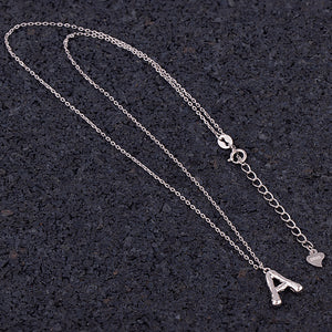 Sterling Silver Initial 'A' Pendant Necklace: Rhodium Plated - 16"+1.5" Extension - PIP001-A