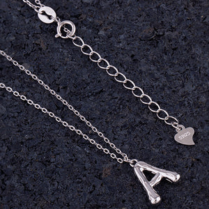 Sterling Silver Initial 'A' Pendant Necklace: Rhodium Plated - 16"+1.5" Extension - PIP001-A