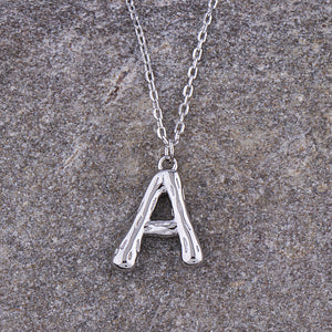 Sterling Silver Initial 'A' Pendant Necklace: Rhodium Plated - 16"+1.5" Extension - PIP001-A