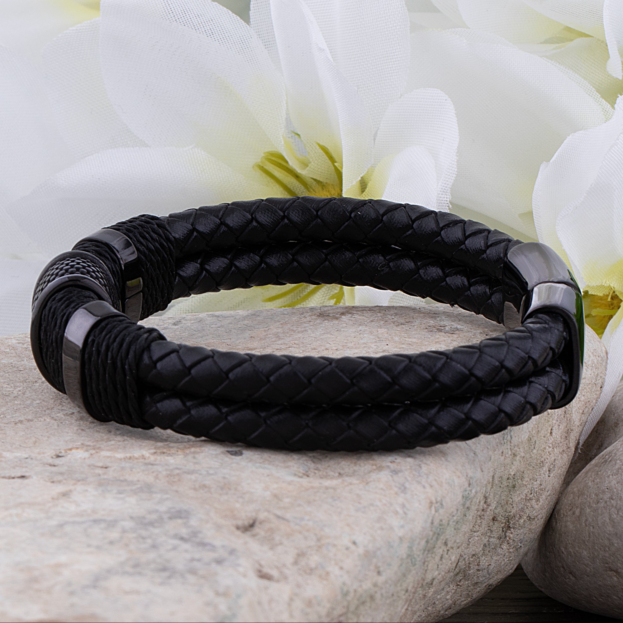 Men's Steel & Leather Multi-Strand Bracelet - SSLB117BK