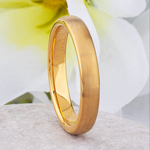 Lightly Brushed Gold Plated Tungsten Ring, 4mm Comfort Fit Band - TCR015