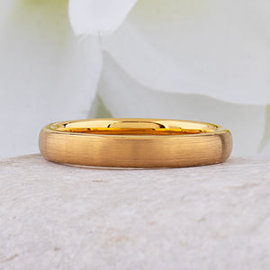 Lightly Brushed Gold Plated Tungsten Ring, 4mm Comfort Fit Band - TCR015